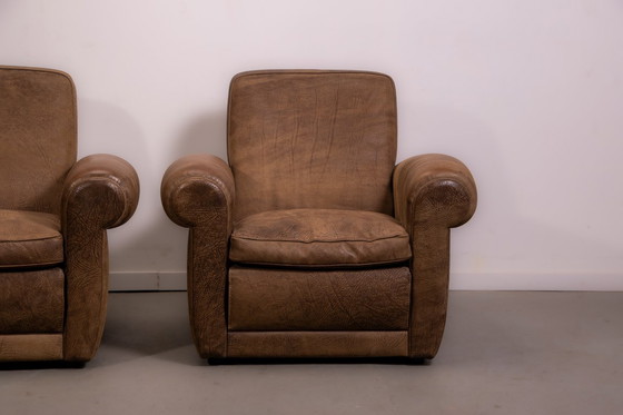 Image 1 of Sillones Mickey de Baxter Italia en piel nabuk color camel. Circa 1998