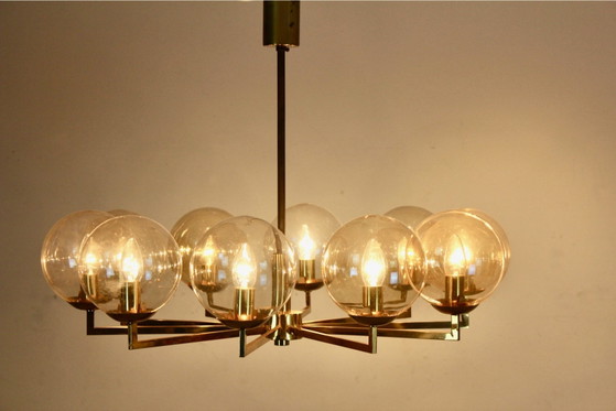 Lustre en laiton et verre, Kaiser Leuchten, Hollywood Regency (photo 11 sur 11)