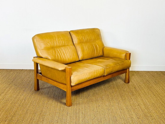 Image 1 of Ensemble de salon complet en cuir naturel et chêne, 1960, Set de 3