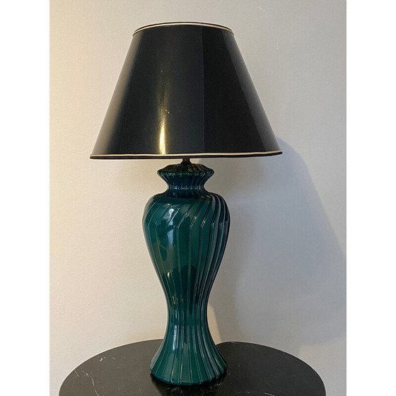 Image 1 of Vintage green lacquered porcelain table lamp, Italy 1970s