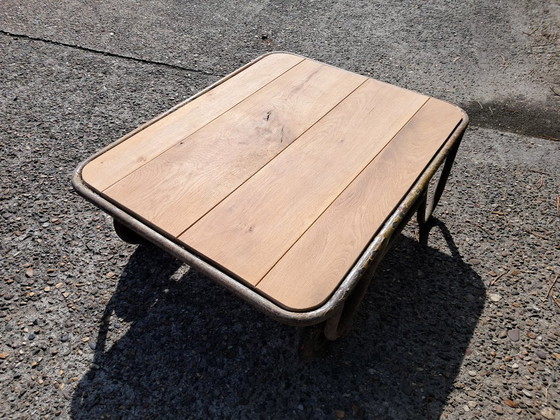 Image 1 of Buiscar stone cart lounge table with oak table top
