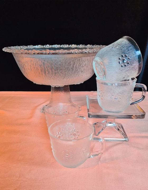 Image 1 of Masserini Barocco large fruit punch bowl and 4 glasses design 60s Italy.