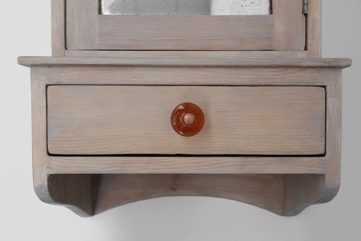 Gabinete de afeitado o botiquín Art Decó francés en madera con espejo, años 20