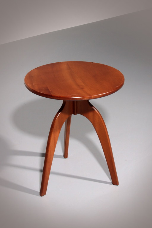 Italian Craftsmanship Round Walnut Side Table from the 60s