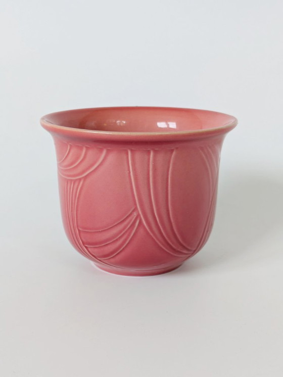 Image 1 of Jardinera de Cerámica de la Alemania Occidental de Mediados de Siglo | Estilo Art Nouveau Rosa Rubor