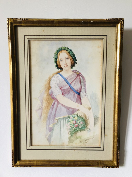 Watercolor portrait by Auguste Galimard (1813-1880)