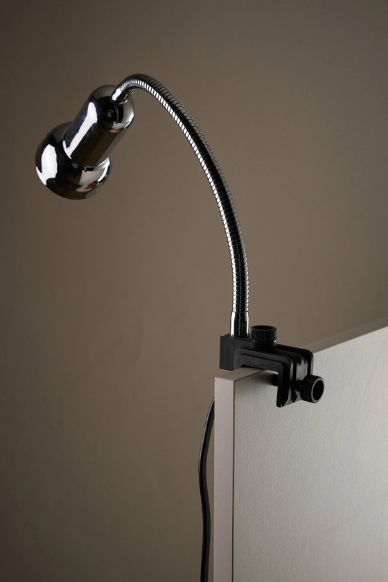 Lampada a morsetto cromata di Cosack, Cosack Leuchten, Lampade da scrivania, Metallo, Cromo, Nero, Space Age (foto 2 di 5)