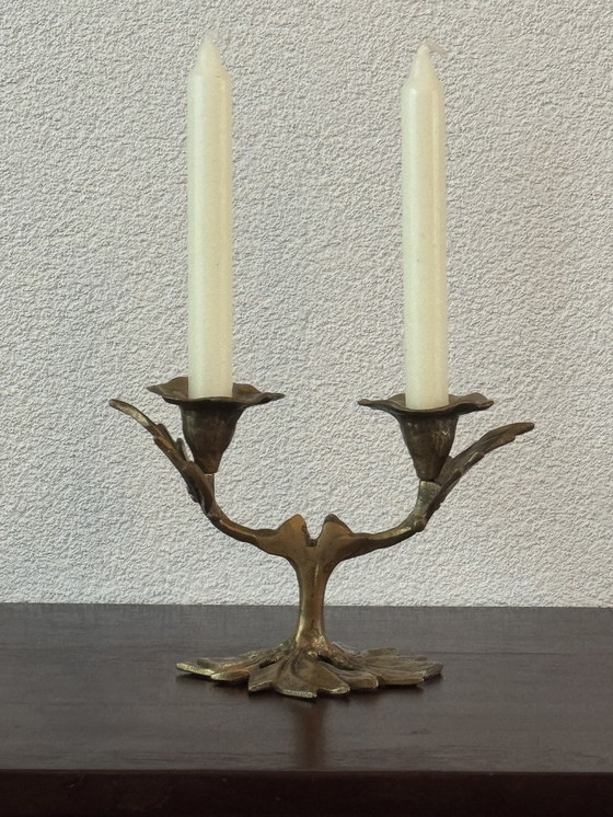 Image 1 of 🕯️ Bronzen Art Nouveau tweearmskandelaar | handgegoten, massief, authentieke patina | 1890–1920