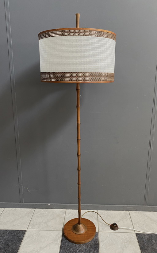 Lampadaire aspect bambou grand abat-jour blanc