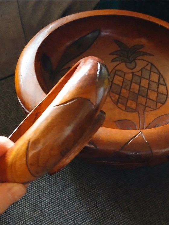 Image 1 of Vintage handgestoken teakhouten saladeset