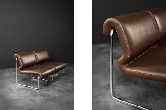 Image 1 of Divano da salotto a 2 posti con struttura in acciaio marrone, vintage metà secolo, Germania moderna, anni '70