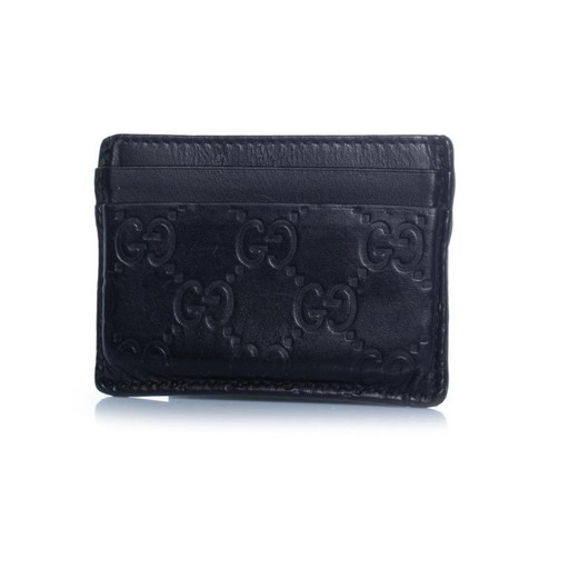 Gucci, black leather monogram embossed card holder