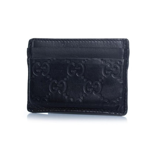 Image 1 of Gucci, black leather monogram embossed card holder
