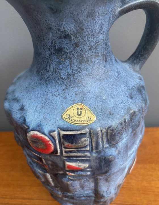 Image 1 of Blue and red vase by Uberlacker keramic West Germany 1970s