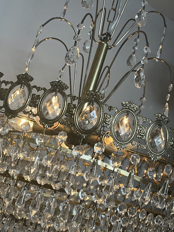 Image 1 of Xl vintage chandelier crystal pendants drops bronze frame