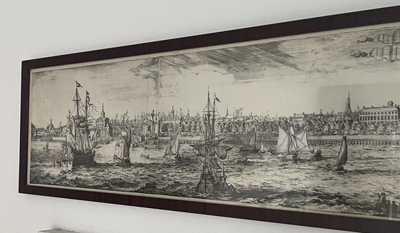 Image 1 of Rotterdam, beautiful reproduction in a mahogany frame