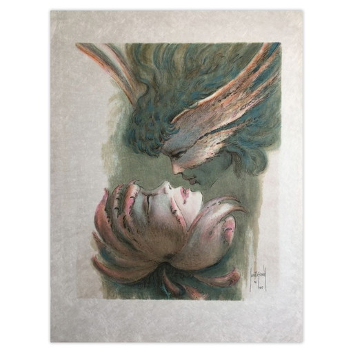 Francis de Saint-Genies Lithographie Signée Le Baiser 1985 – lithos zeefdrukken, Paper (photo 2 of 5)