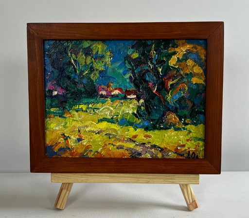 Original Oil Painting Summer Village Landscape After the rain freshness