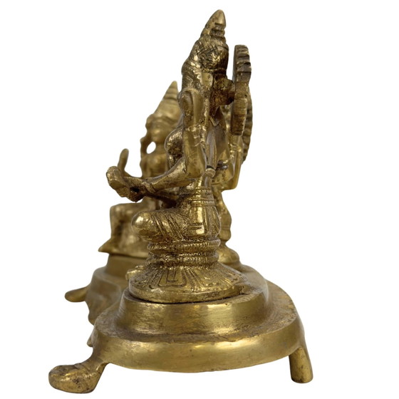 Pesada estatua india de altar de latón de Ganesha, Lakshmi y Saraswati - 3 kg (antigua) – Objetos decorativos (photo 7 of 11)