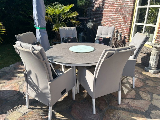 Caribbean Dinerset met ronde tafel, zweefparasol en 6 stoelen. – tuinsets, Metal (photo 2 of 13)