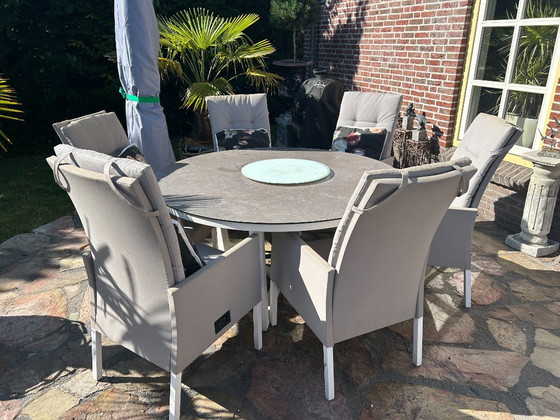 Caribbean Dinerset met ronde tafel, zweefparasol en 6 stoelen. – Tuinsets, Metal (photo 2 of 13)