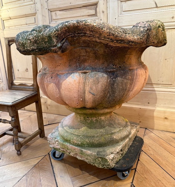 Image 1 of paar terracotta potdeksels