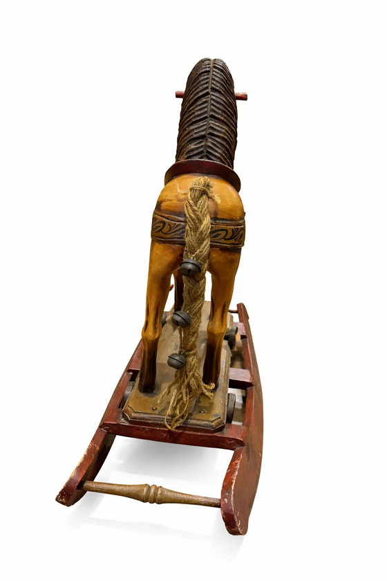 Image 1 of Rare Antique Wooden Rocking Horse – Hand Carved – ca. 1900–1920