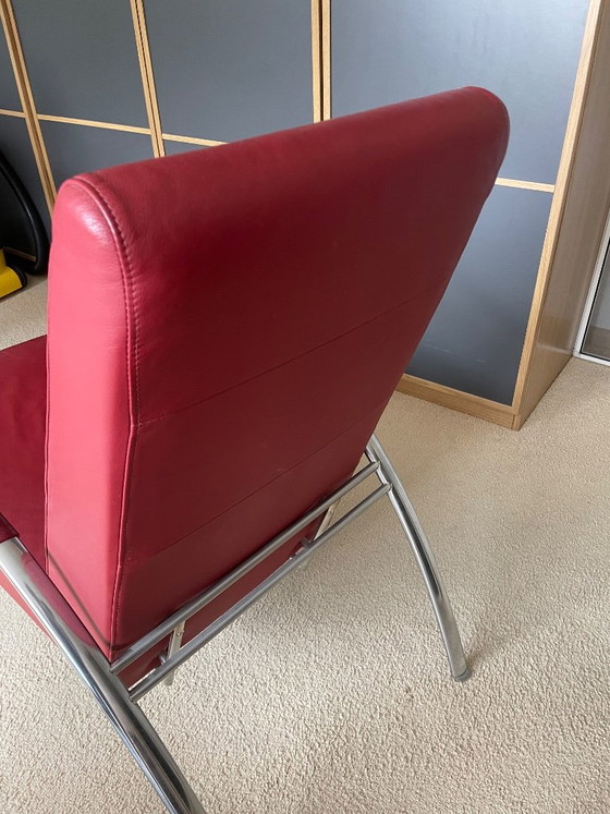Harvink Club Design Armchair, Leather, Chrome, Red, Modern (photo 3 of 5)