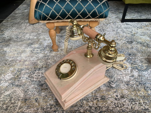 Mid-Century Rococo Onyx Marble Rotary Dial Table Telephone 1960s Baroque – decoratieve objecten, Metal