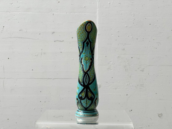 Image 1 of Hand-painted ceramic vase by Azouz Kharraz, Bizerte, Tunisia, 1980s