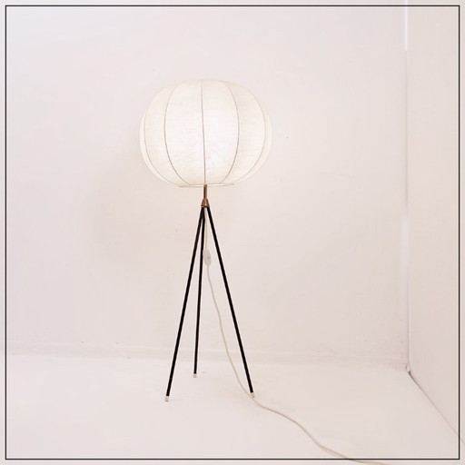 Vintage Cocoon tripod floor lamp with brass accents, 1960s