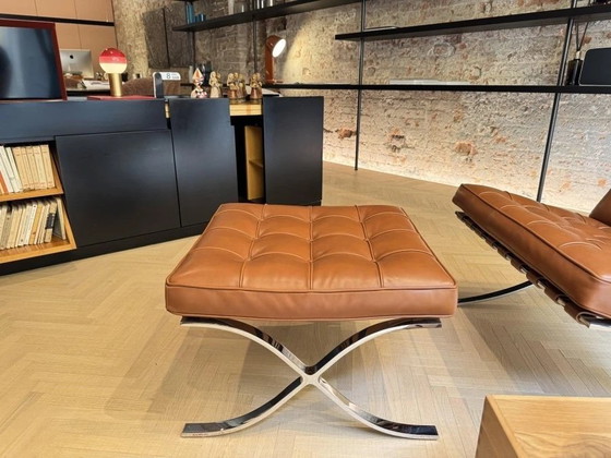 Image 1 of KNOLL SET BARCELONA NEW-NEVER USED Cognac leather design L. Mies Van der Rohe & Lilly Reich 1929