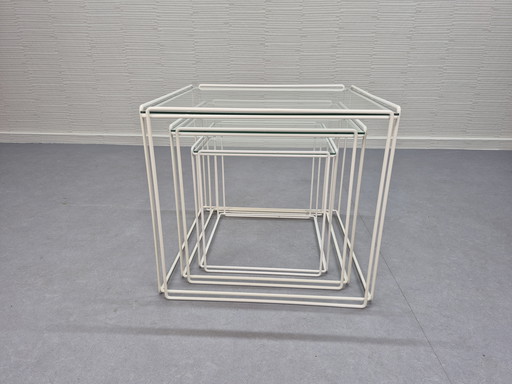 Max Sauze Beistelltisch. Vintage-Couchtisch 'Isocele' Weiß.