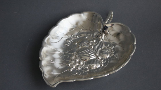 Image 1 of Ciotola BMF, porta caramelle, ciotola a forma di foglia con motivo a rilievo, placcata in argento, vintage