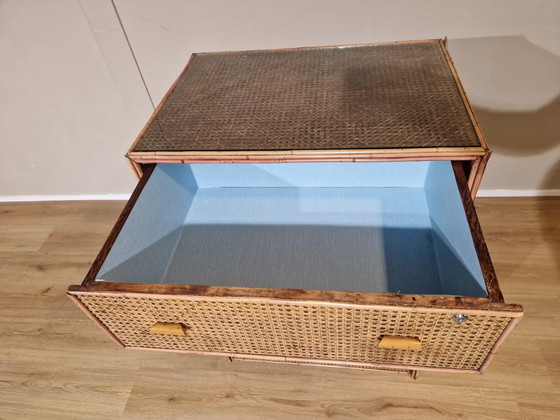 Image 1 of Vintage Rattan Chest Of Drawers - Drawer Cabinet - Brown - Glass