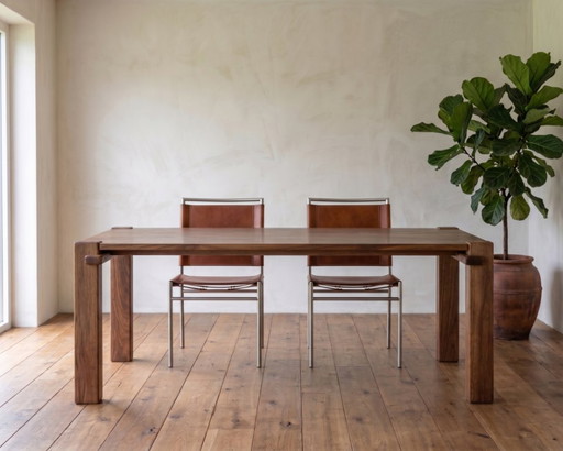 Japandi Esstisch aus Massivholz | Regenbaumholz | 193 x 99 x 76 cm