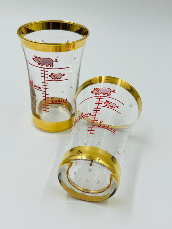 Set of 6 Vintage Pig Humor Graduated Shot Glasses – Glass & Decanter (photo 7 of 9)