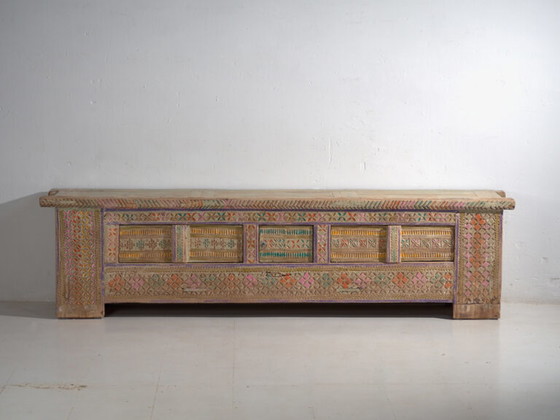 Credenza antica dipinta in legno di pino – Xinjiang, circa 1930 – Credenze con vetrina, Wood (photo 32 of 40)