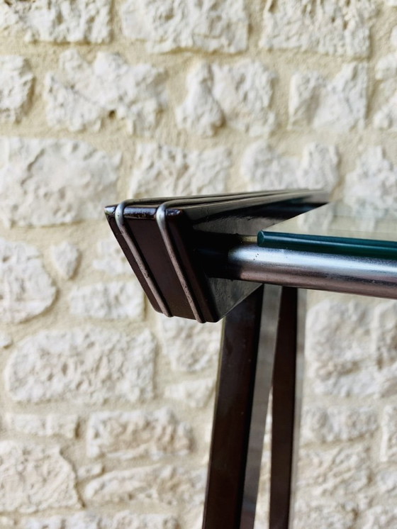 Image 1 of Vintage Glass and Brushed Metal Side Table on Wheels from Zuenelli, 1960s