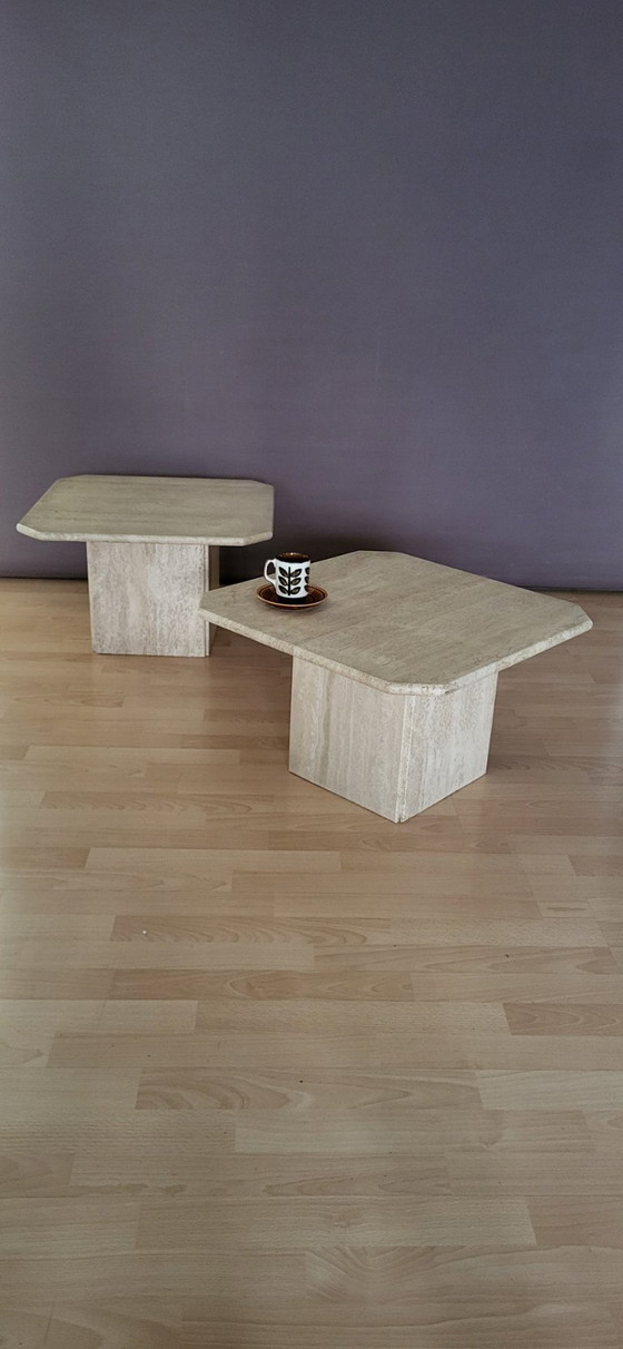 2 Tavolini da caffè in travertino, vintage anni '70, Beige, Design (foto 5 di 5)