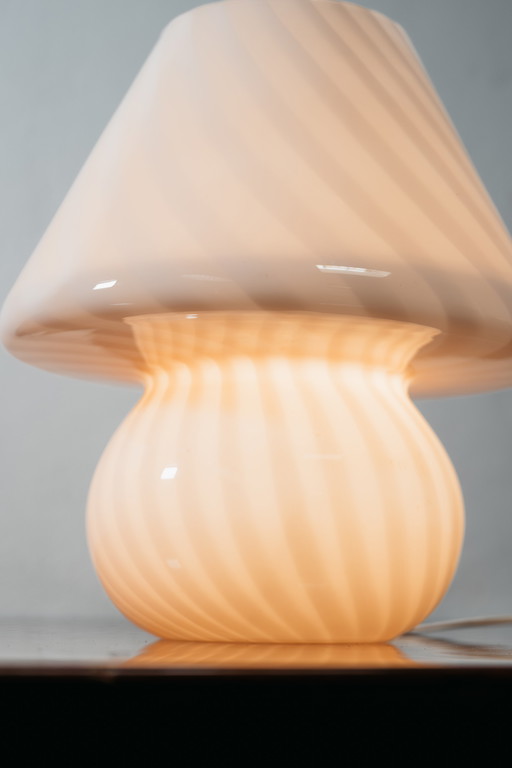 Large Murano Mushroom Rose Table Lamp 1970’s Design Pink Shade