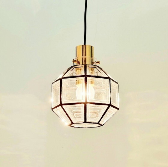 Image 1 of Mid Century Glass & Brass Pendant Light From Limburg, Germany