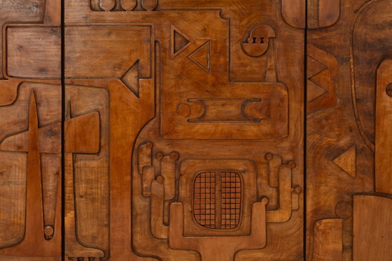 Image 1 of Sieg von Segonzac. Geschnitztes Holz-Triptychon. Zeitgenössisch.