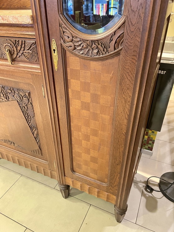 Image 1 of Art Nouveau buffet with marble top, faceted mirror and 2 display cabinets made in Germany around 1910.