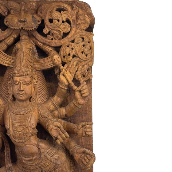 Monumentaal Antiek Zuid-Indiaas Houten Tempelpaneel van Shiva's Kosmische Dans (107 cm) – 17 kg Massief (photo 7 of 9)