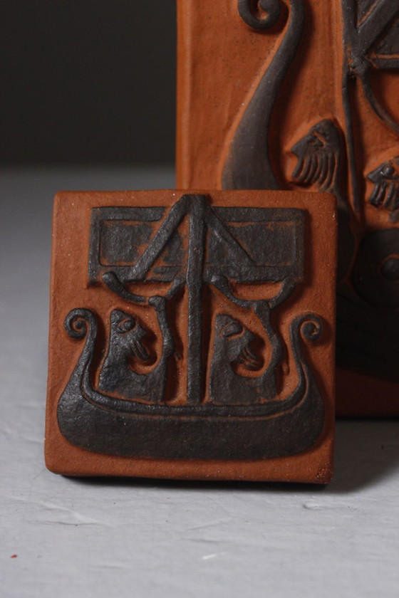 Thyssen Keramik Denemarken jaren 1950 - Viking Drakkar decoratieve tegelset – Wanddecoratie, Ceramic (photo 6 of 11)