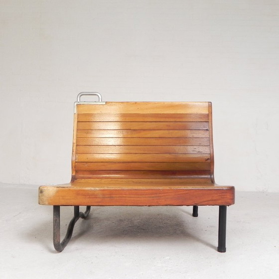 Image 1 of Double-sided teak train bench, 1930s