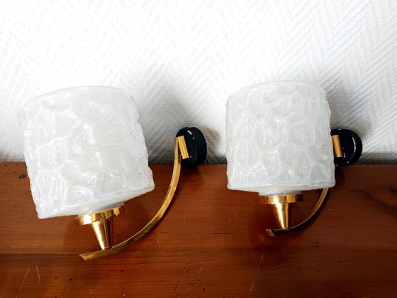 Image 1 of 2x Wandleuchten 1950 Arlus-Stil aus Granitglas