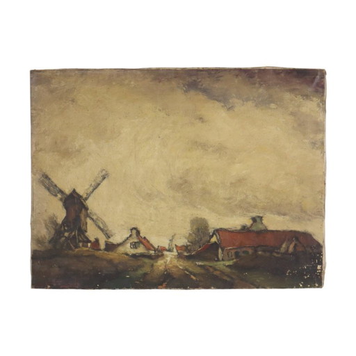 Charming Farm Landscape Painting Signed Wittouck 60x80cm – schilderijen tekeningen, Canvas, Vintage