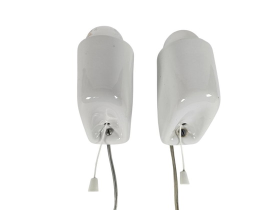 Image 1 of Bauhaus - Willem Wagenfeld - porselein - 2 x trekpendel wandlampjes - 50's 